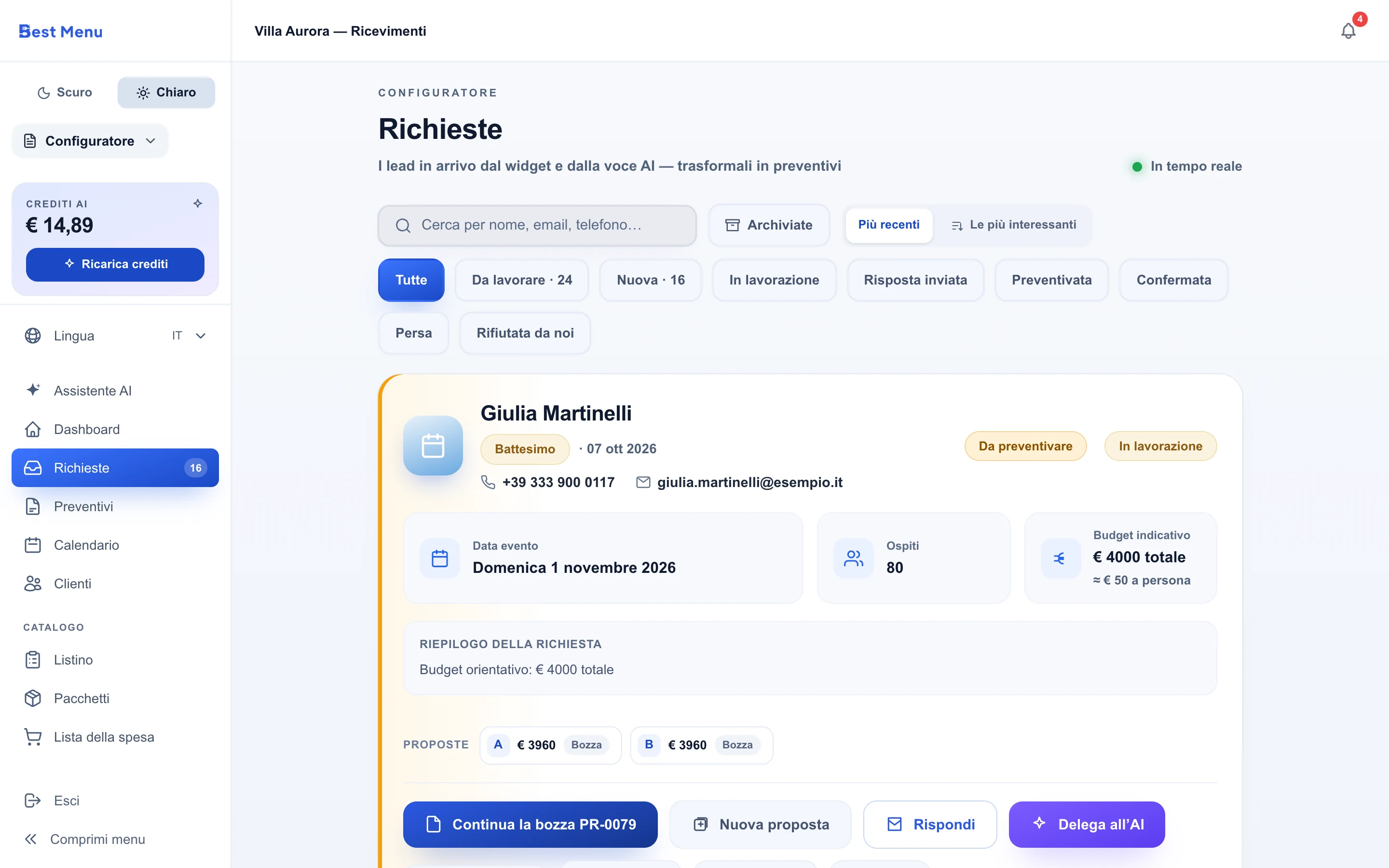 Le richieste per gli eventi arrivate dal sito