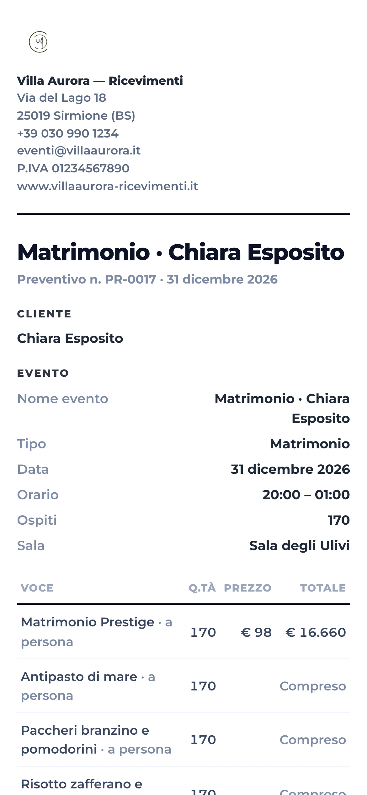 Il preventivo come lo apre il cliente sul telefono