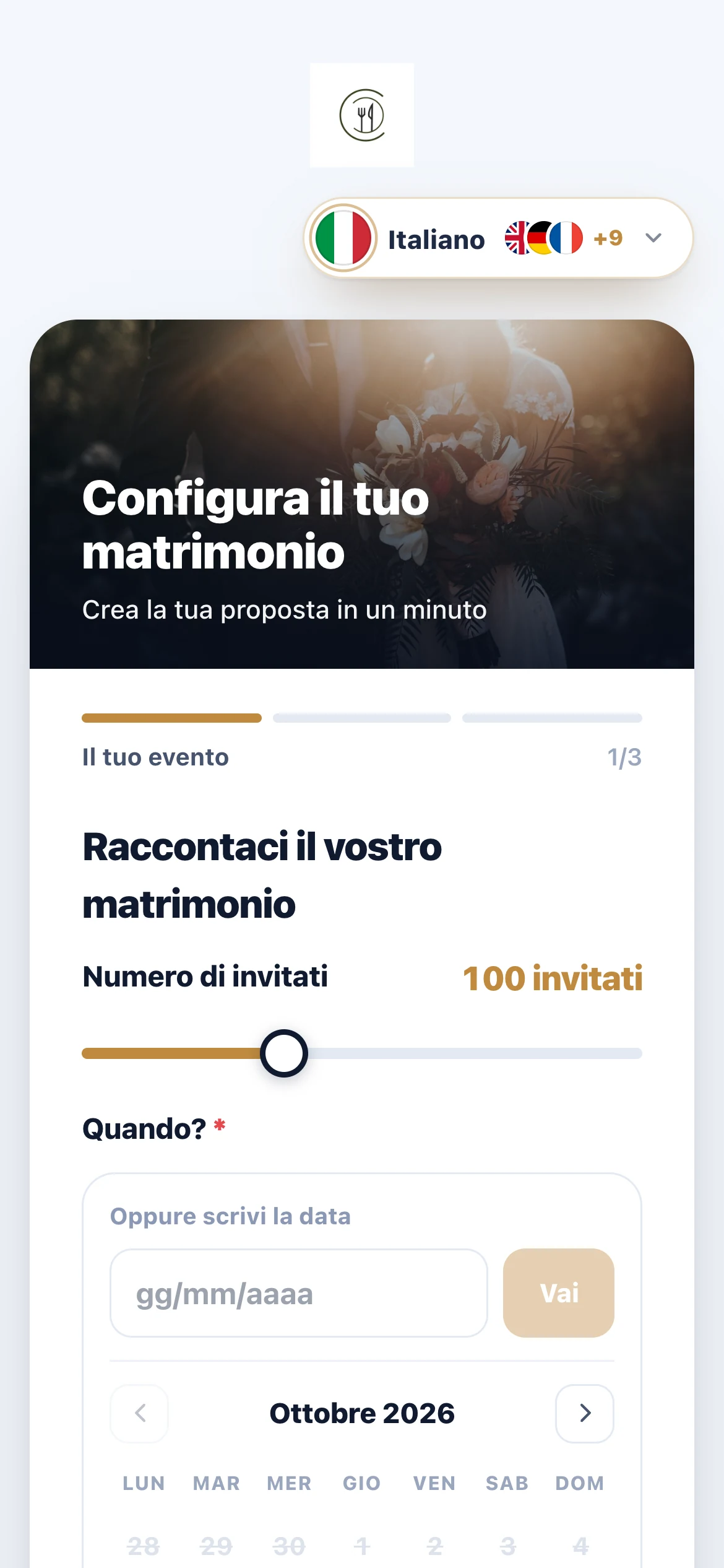 Il modulo per chiedere un preventivo, sul sito del ristorante