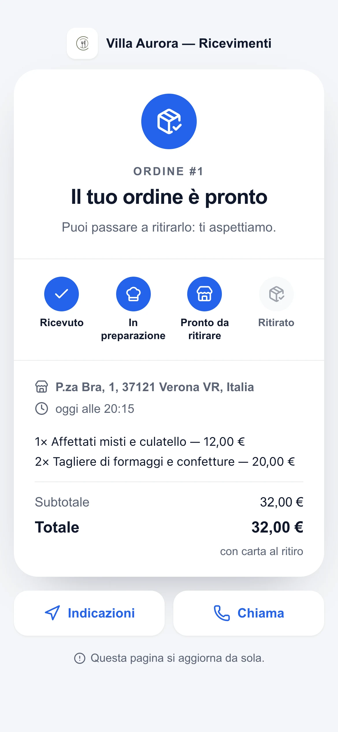 Il cliente segue il suo ordine: confermato, in preparazione, pronto