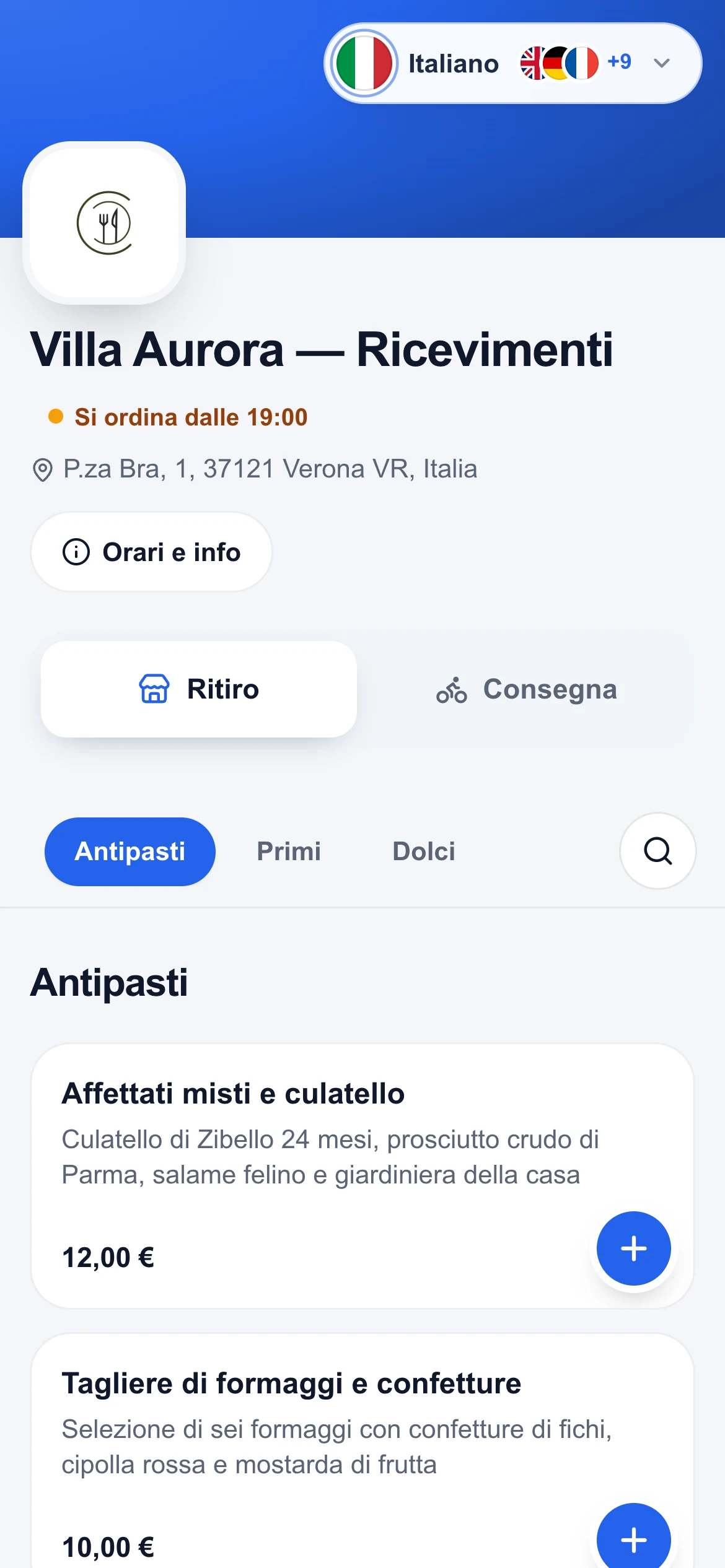 Il negozio online del ristorante sul telefono del cliente