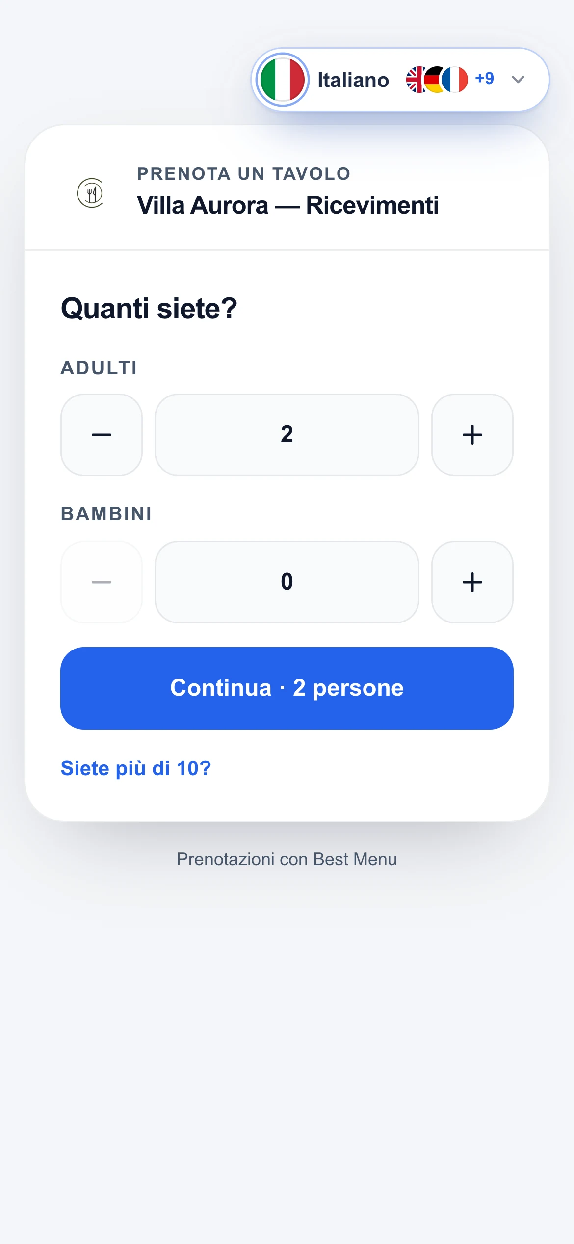 Il modulo di prenotazione sul sito del ristorante, dal telefono del cliente